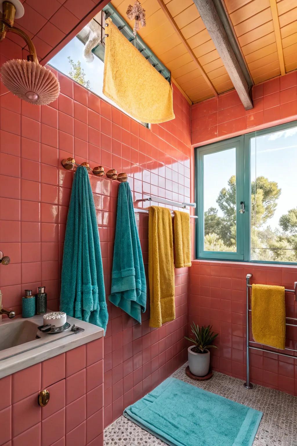 A coral ceiling offers an unexpected twist, adding height and interest to your bathroom.