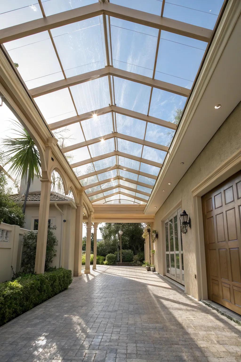 Elevate your home's style with a glass pergola, where sophistication meets transparency.