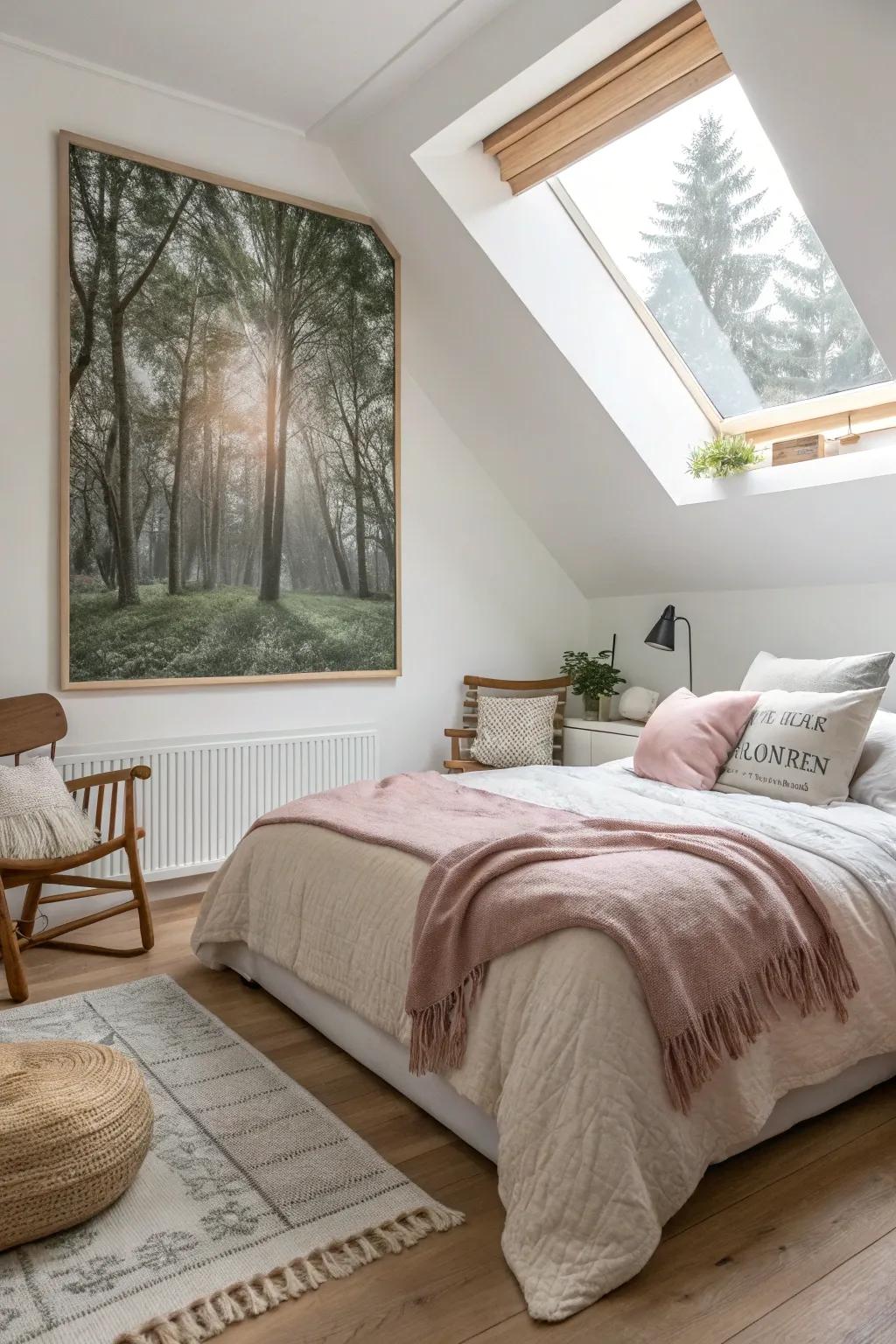 Nature-inspired art adds a touch of the outdoors, creating a serene and connected space.