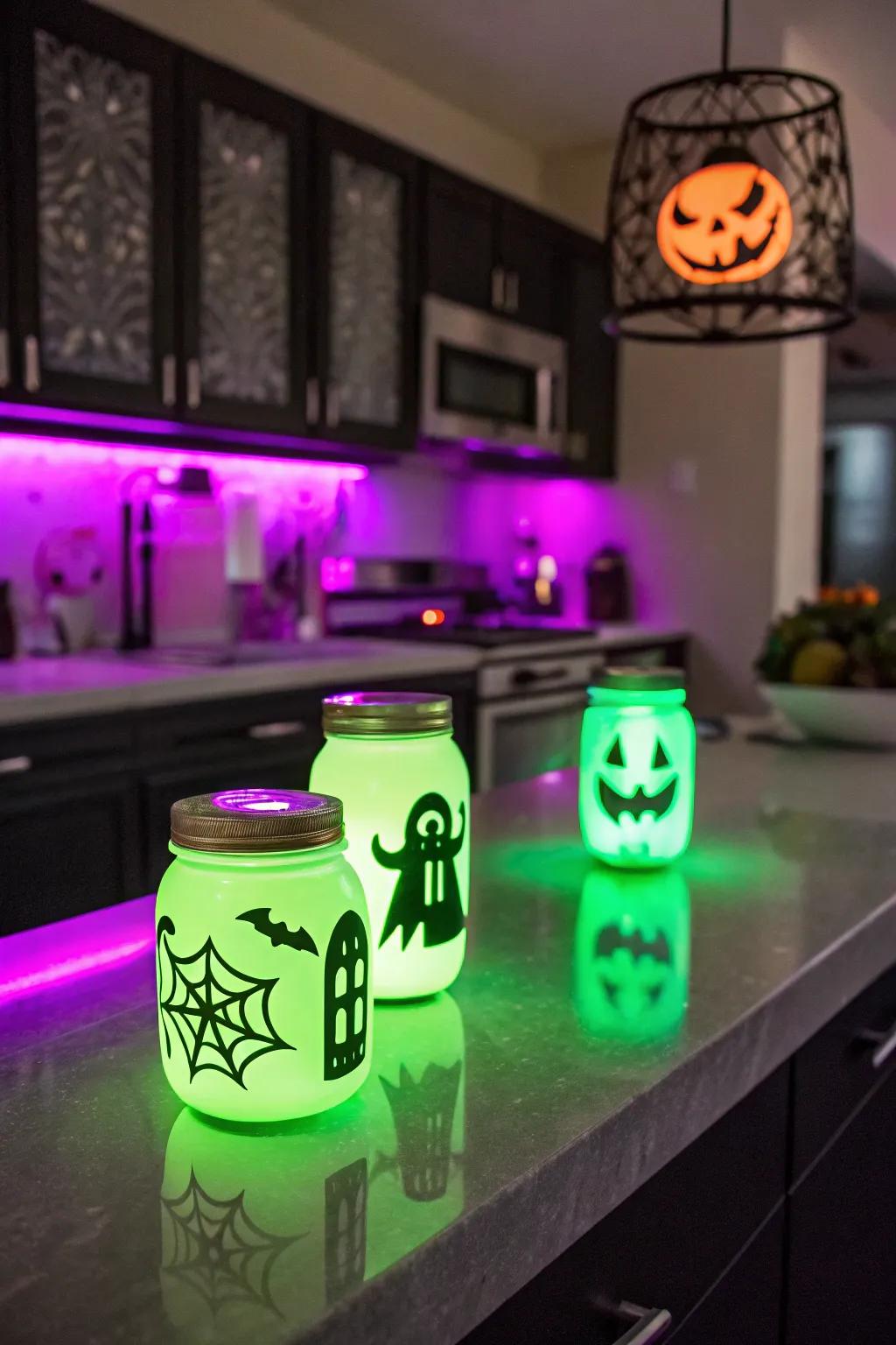 Bring a touch of magic to your kitchen with glow-in-the-dark elements that shine at night.