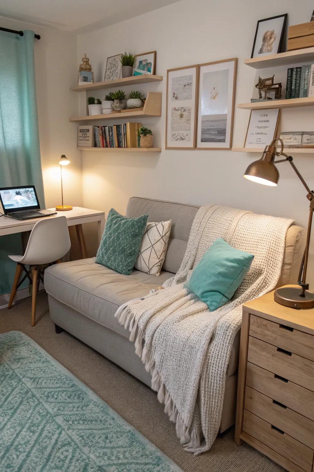 Flexibility meets style with a convertible sofa in your home office.