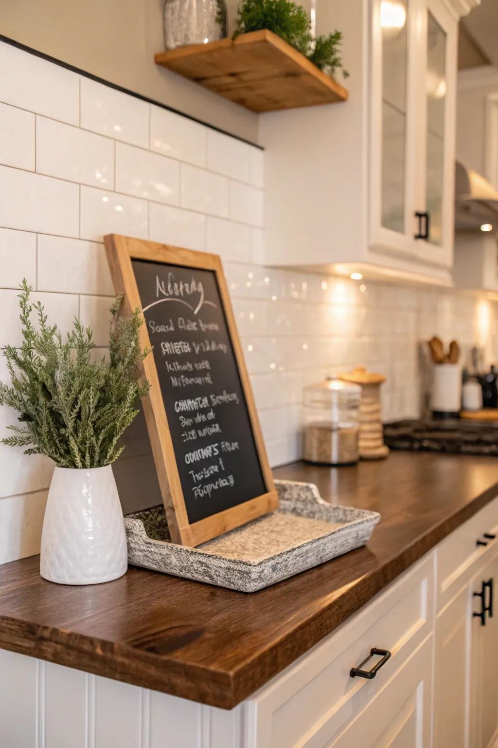 Add charm and functionality with a personalized chalkboard.