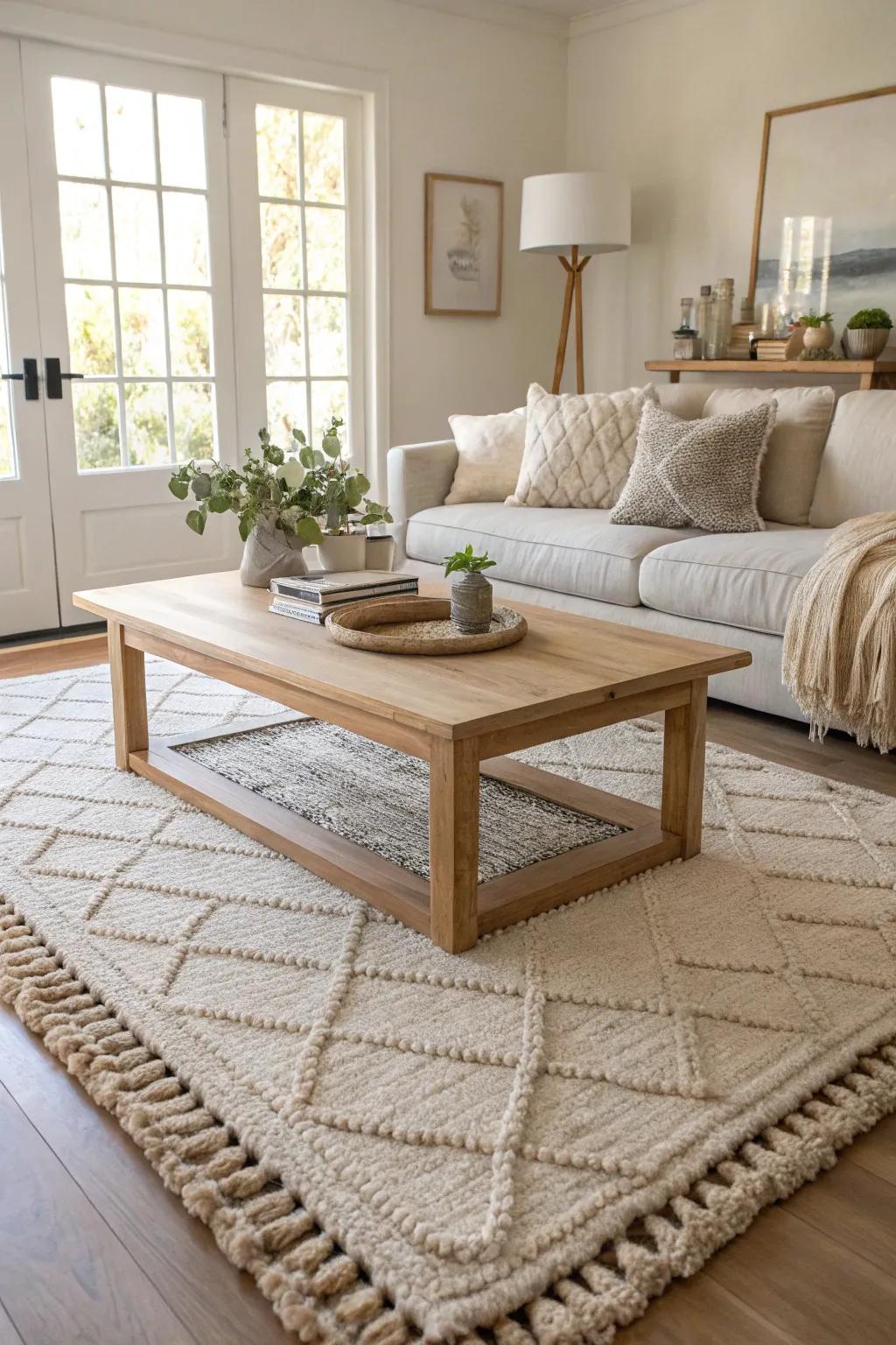 Framing furniture with rugs helps define areas, making your home feel more organized and stylish.
