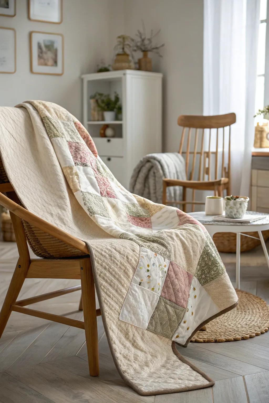 Patchwork quilts add warmth and a splash of color to your seating area.