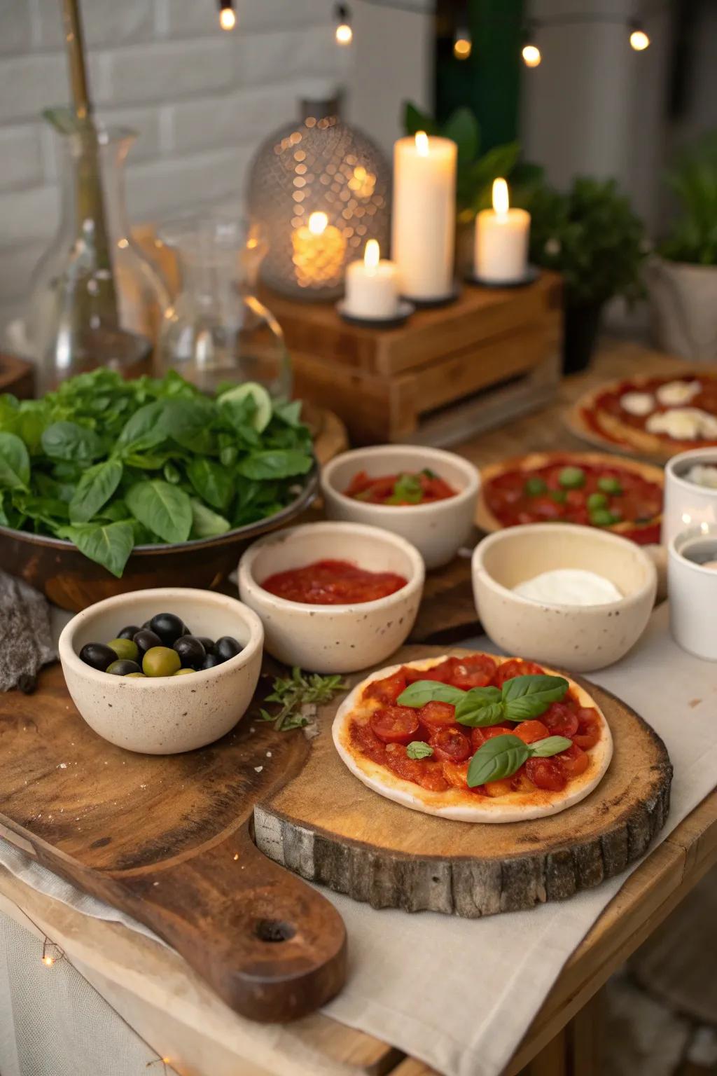 Pizza lovers unite! Create your own masterpiece at a DIY pizza station that's as fun as it is delicious.