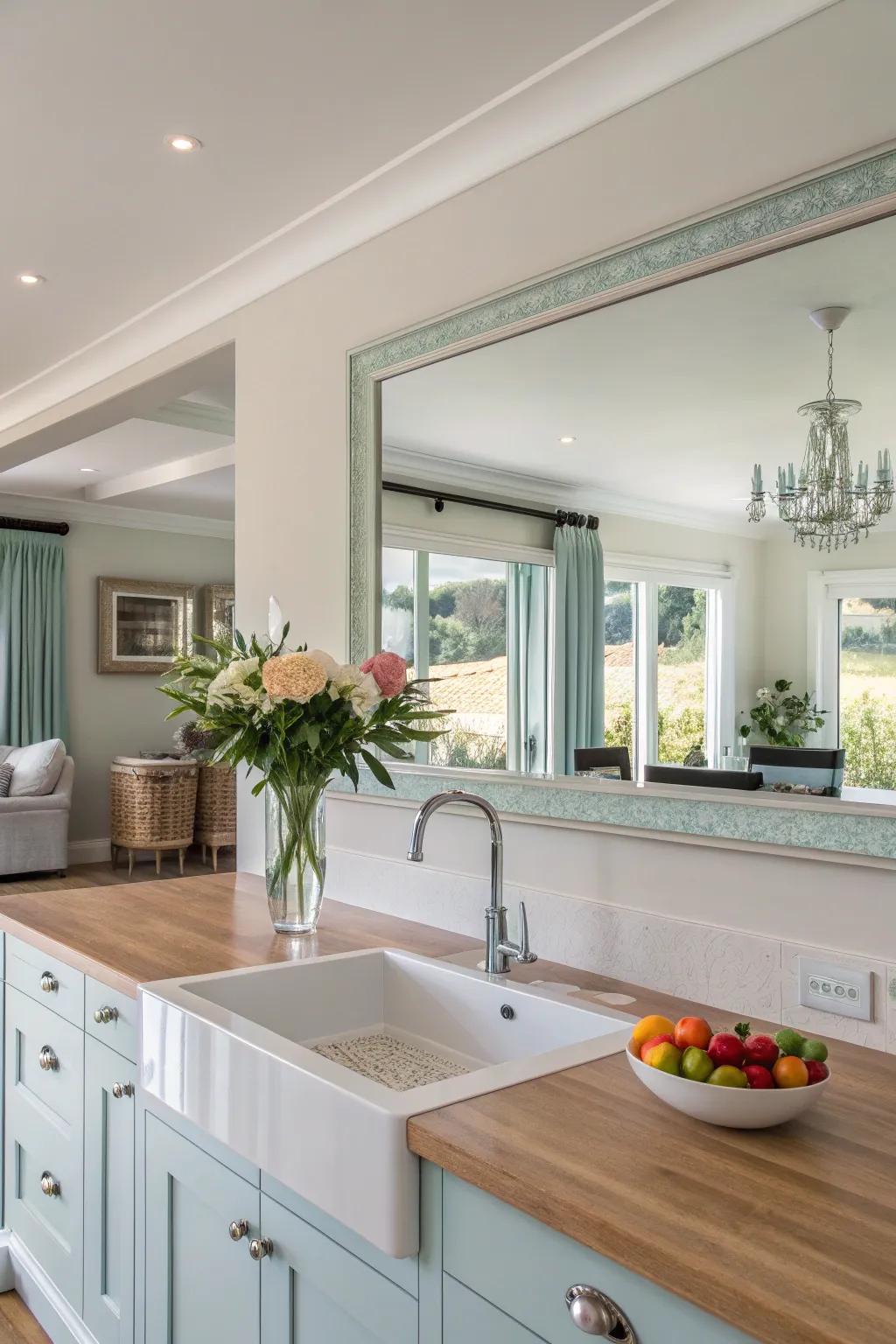 Reflect light and space in your kitchen with a cleverly placed mirror.