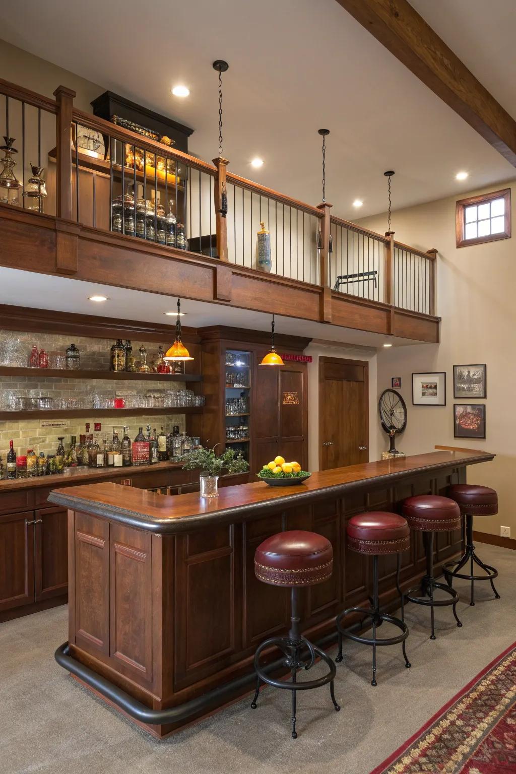 Raise the bar in your man cave with a space for crafting and enjoying your favorite drinks. 🍹 #GarageBar #HomeMixology