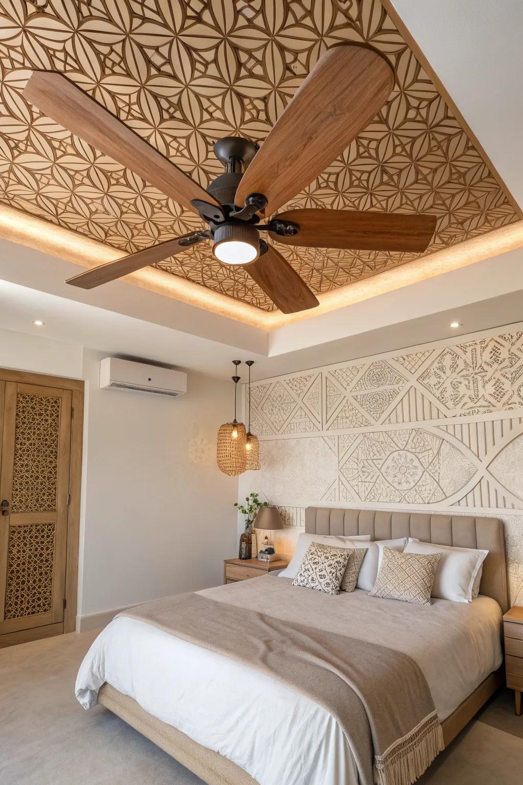 Create visual intrigue with a fan that features geometric designs.