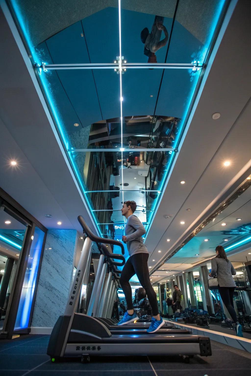 Enhance your workout space with a mirrored ceiling that motivates and inspires. #FitnessGoals #HomeWorkout