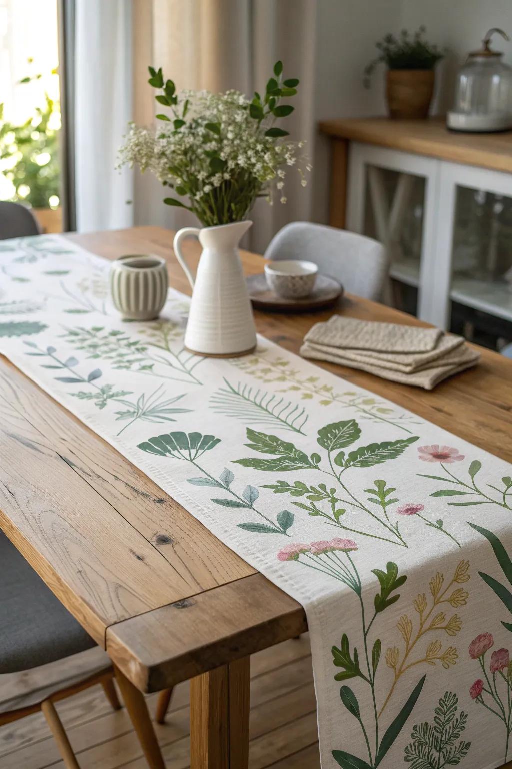 Celebrate the beauty of nature with a floral table runner that brightens any room.