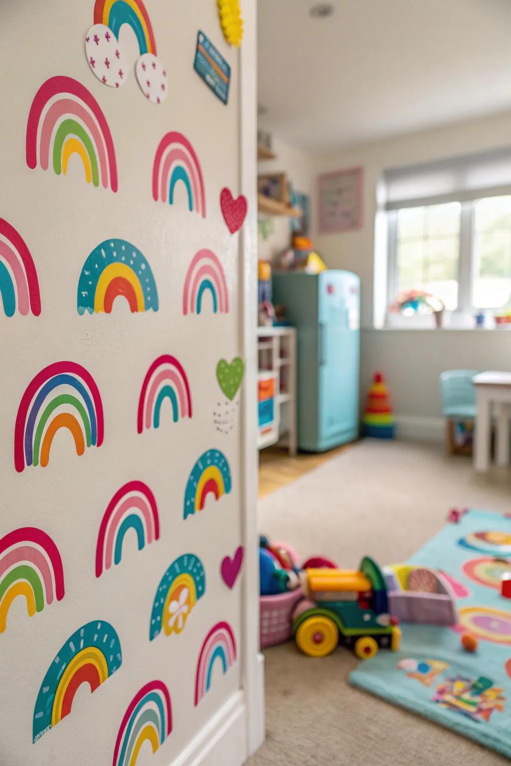 Create a colorful and joyful space with rainbow stickers that brighten any room.