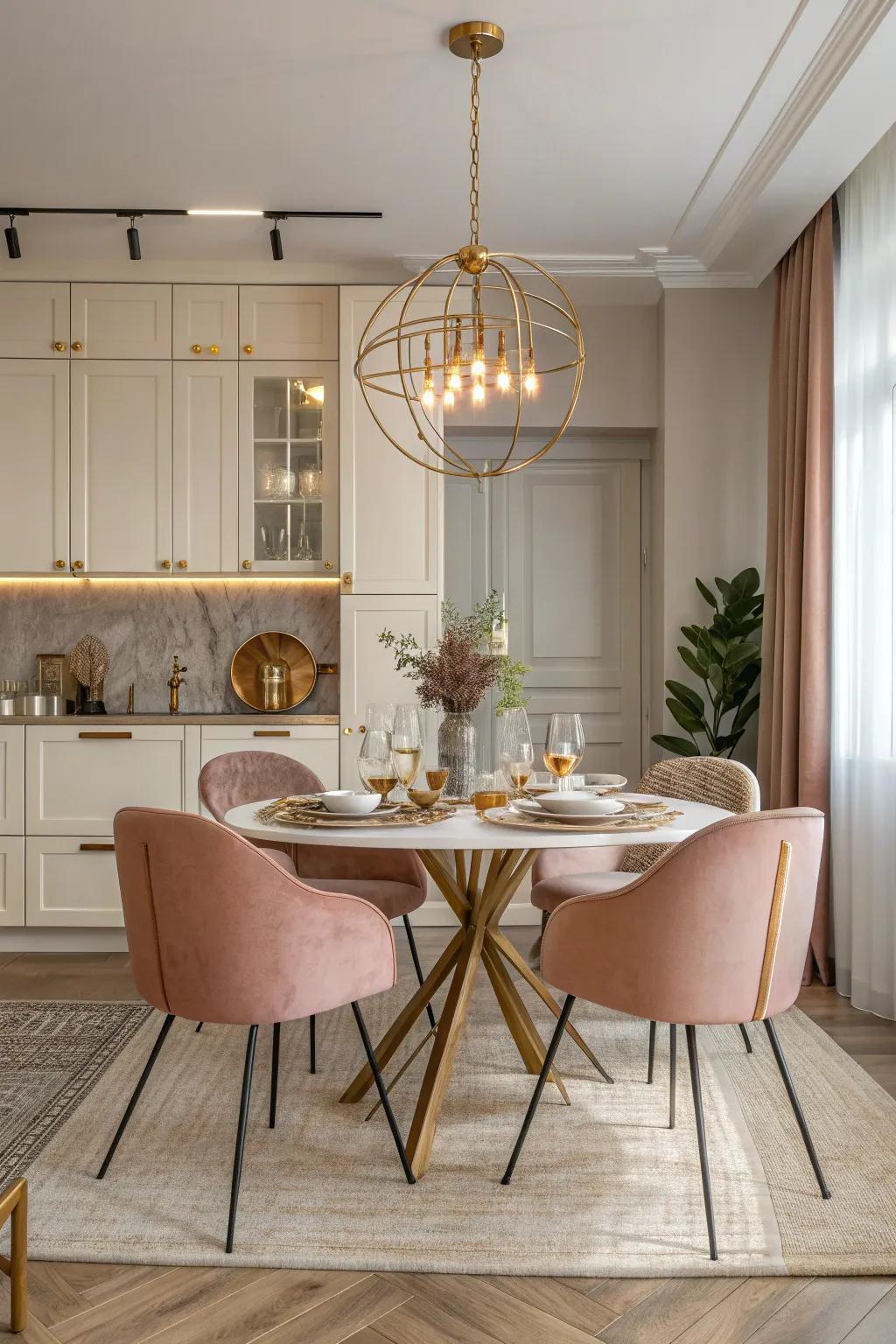 Add a touch of luxury with subtle metallic accents in your dining room.