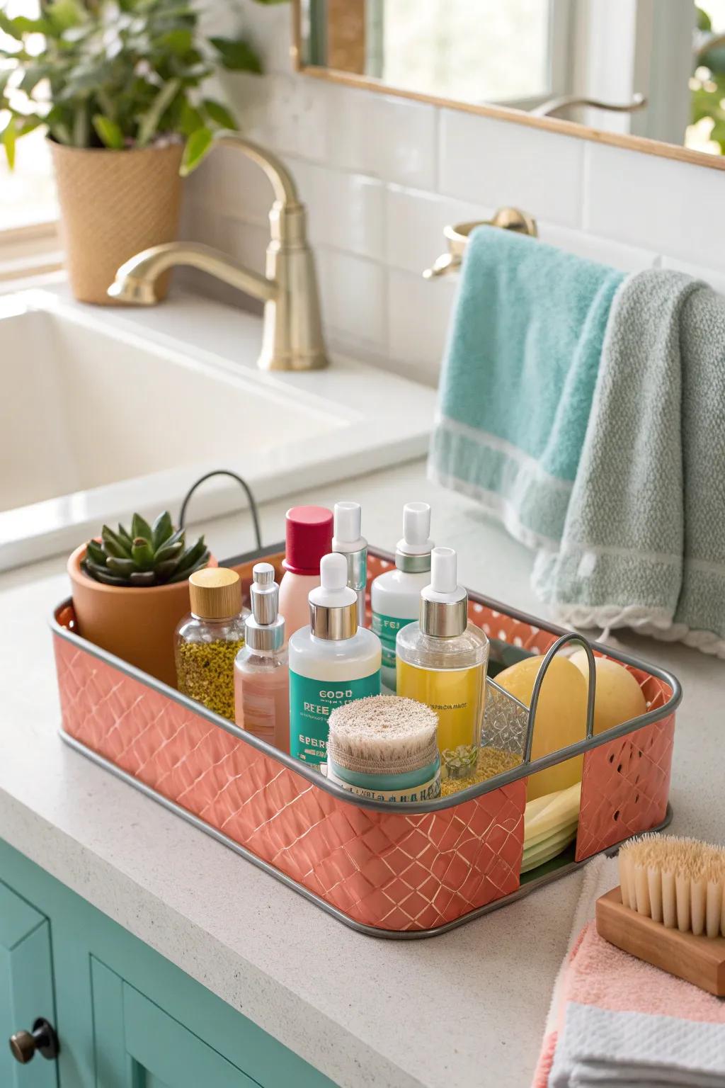 Add a touch of vintage charm to your routine with a decorative tray. #VintageVibes #ChicStorage