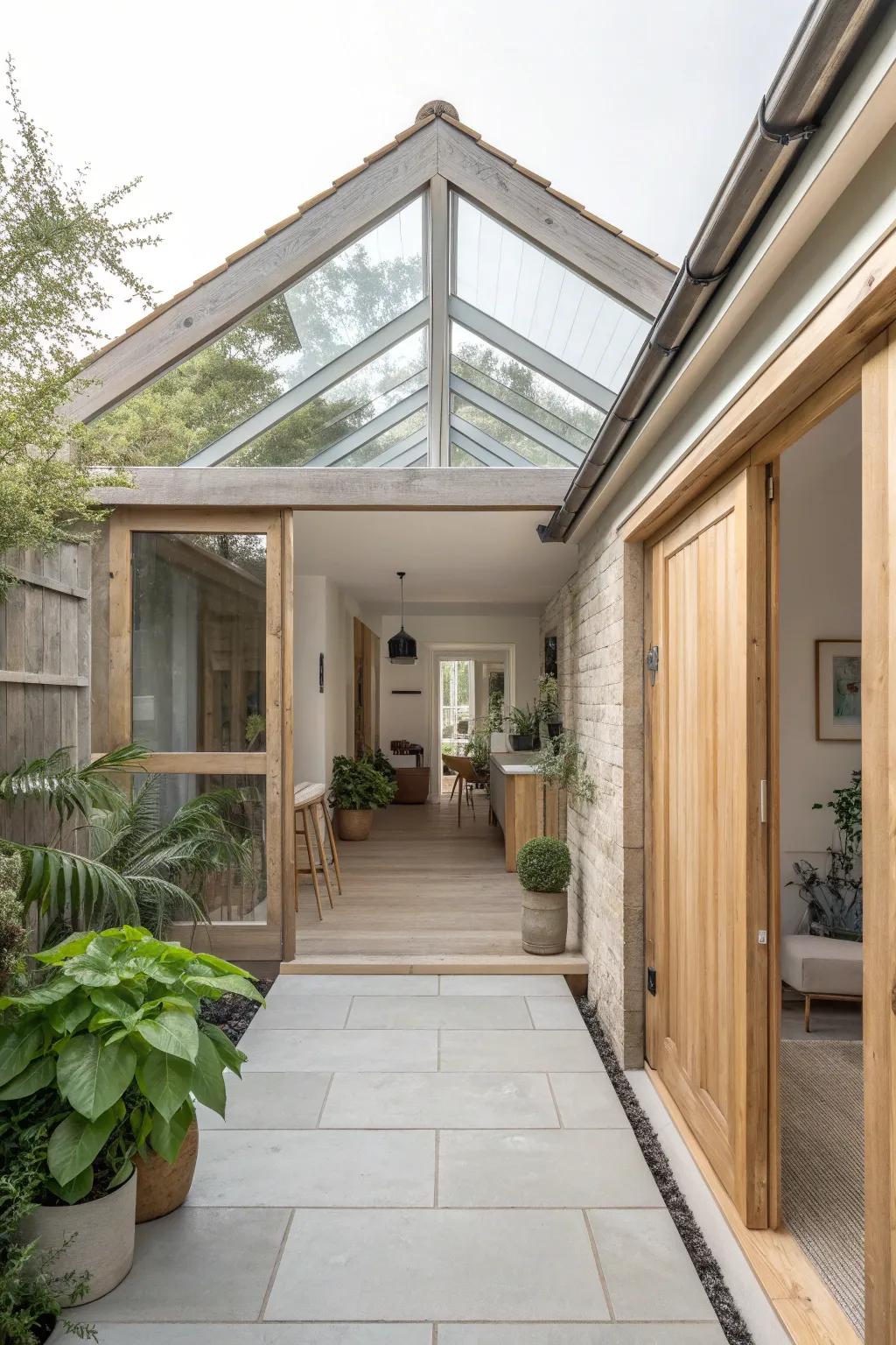 Unify separate spaces with a stunning glazed corridor that bridges indoors and out.