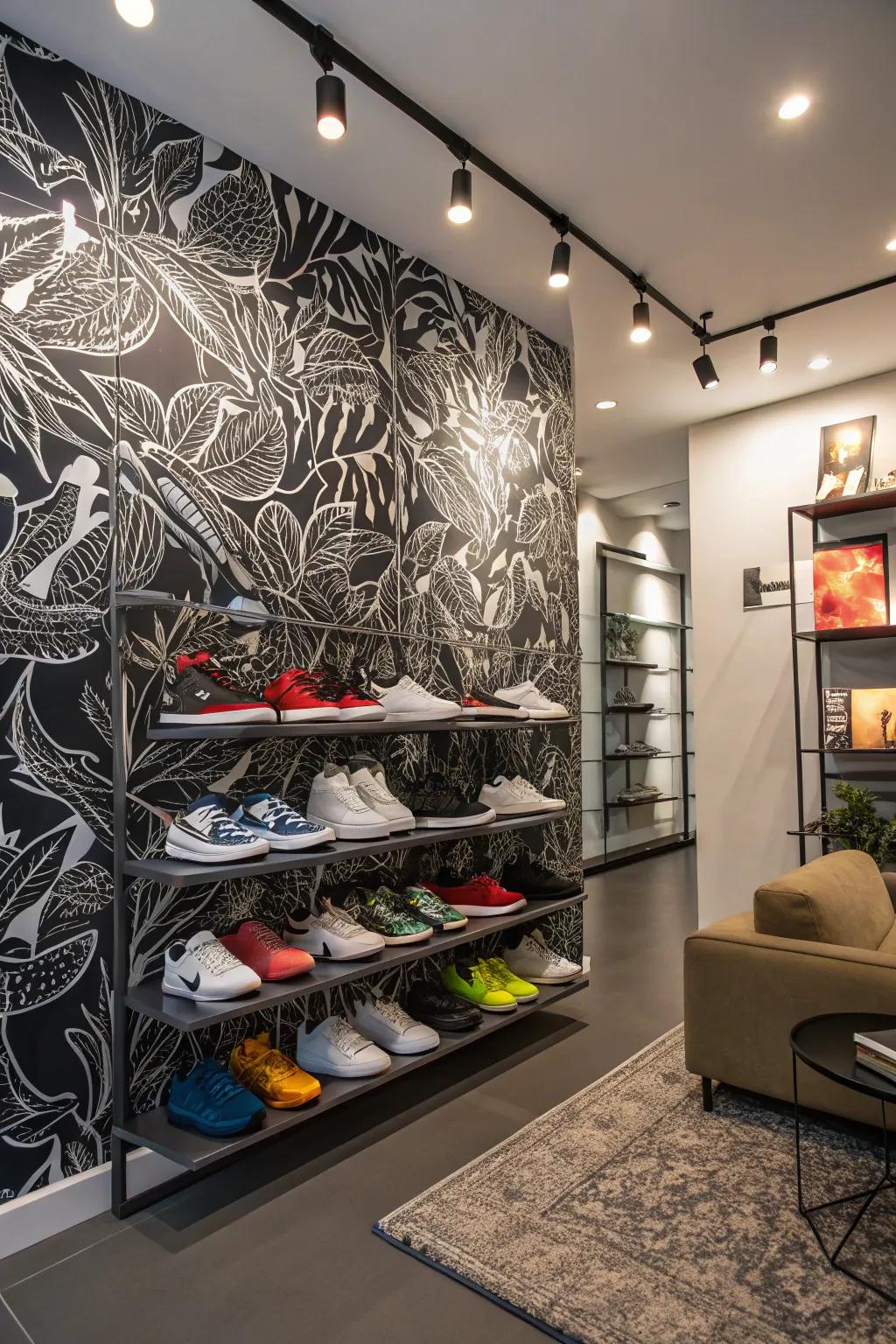 Make your sneakers the focal point with an accent wall that adds drama and style. #AccentWall #SneakerStar