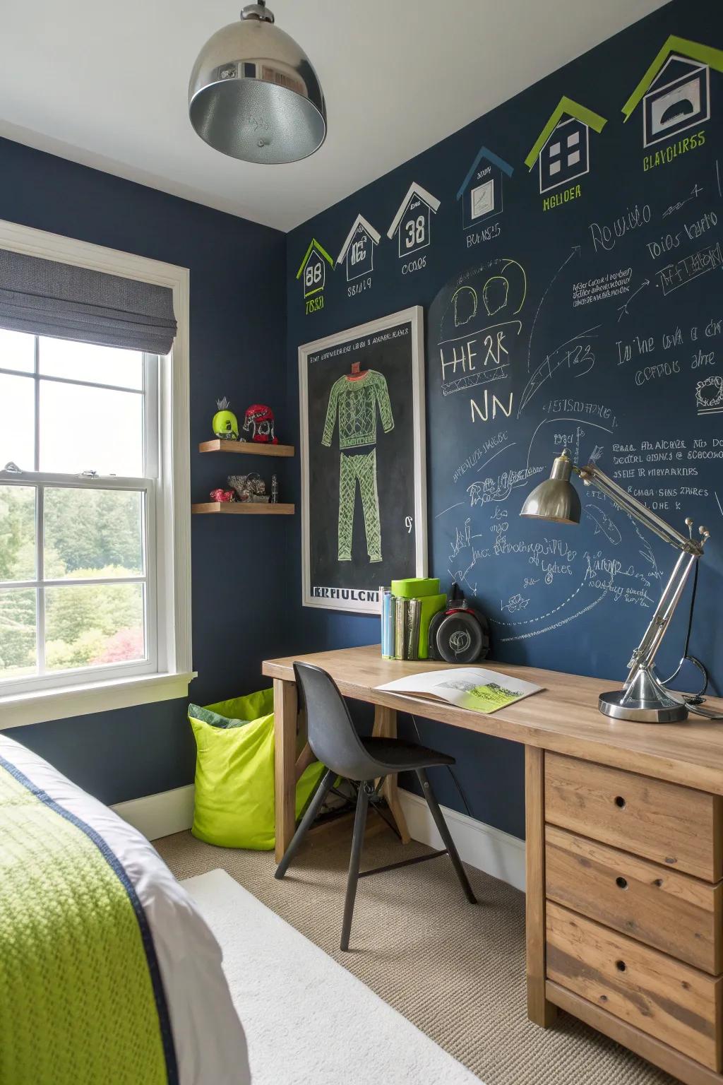 Chalkboard walls offer endless possibilities for creativity and personal expression.
