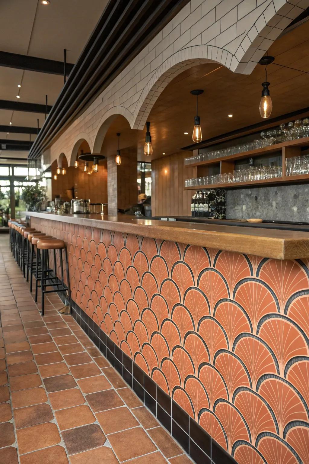 Embrace boho-chic style with scalloped tiles that add grace and movement to your bar. 🌿 #BohemianStyle #ChicInteriors