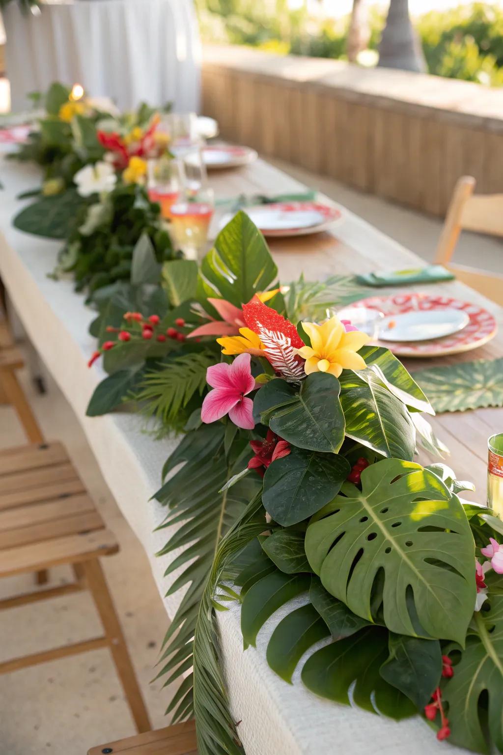 Add a personal touch with a DIY garland made from tropical foliage. #DIYDecor #TropicalCrafts 🌿