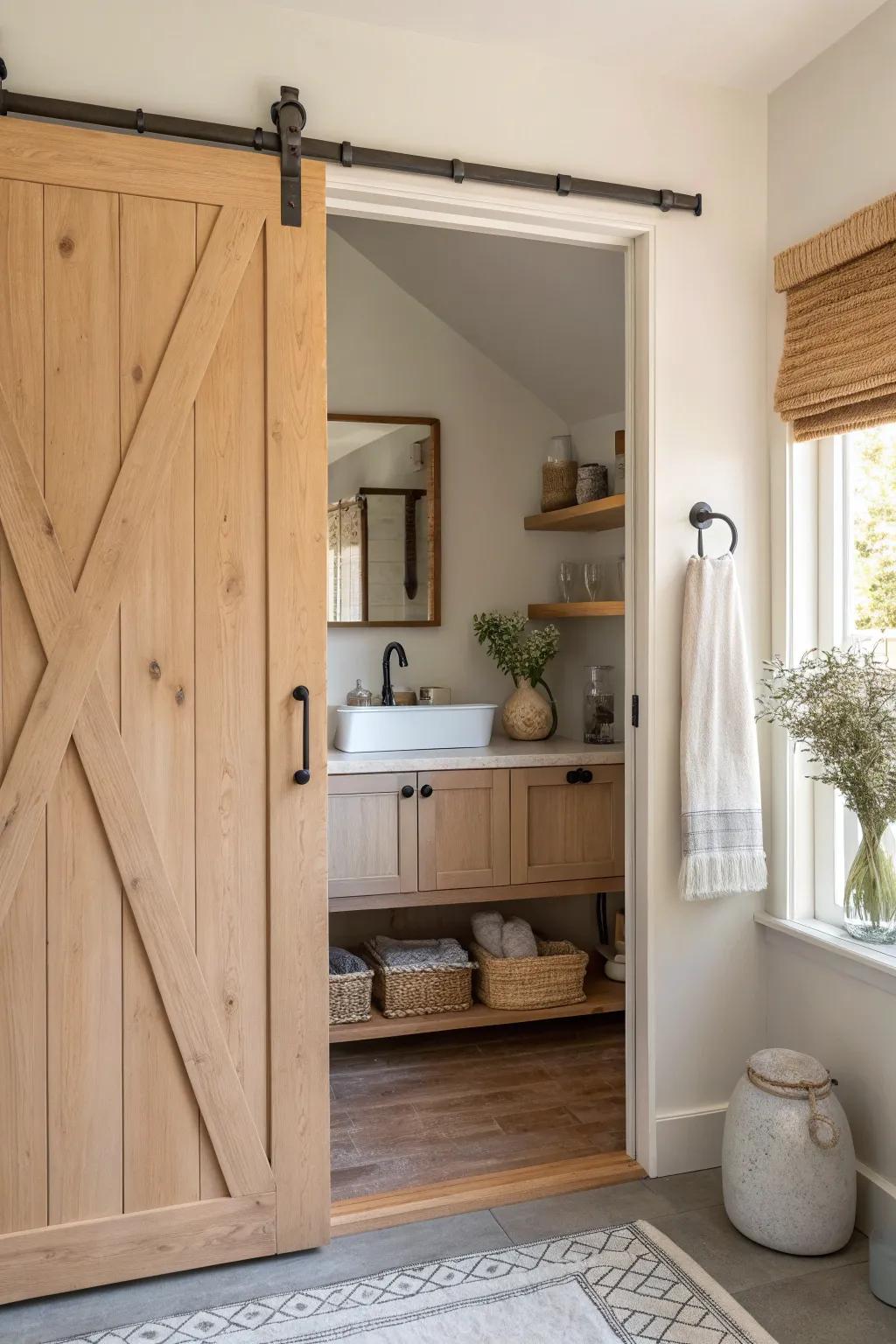 A sliding door under the sink is a creative solution that hides pipes and saves space.