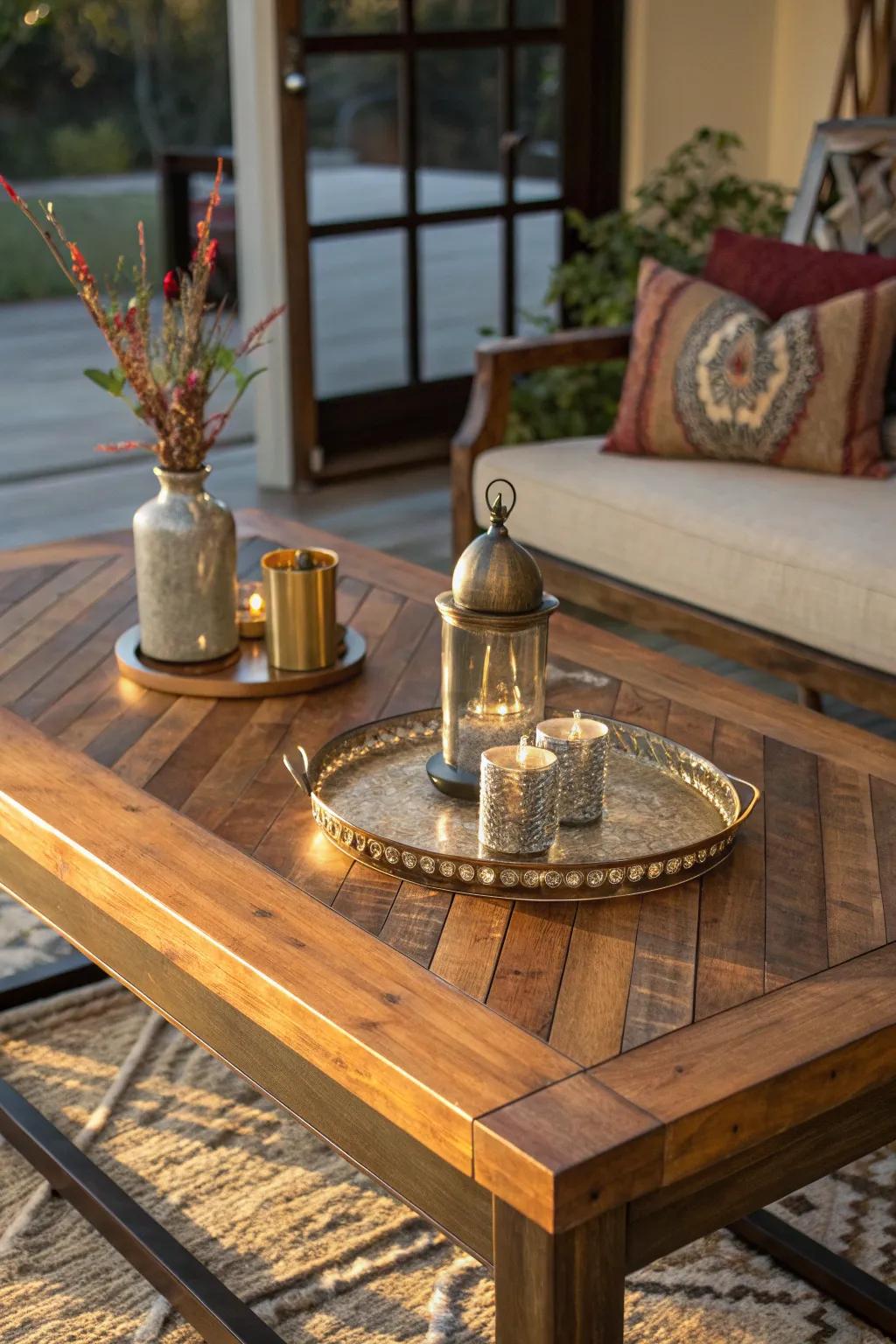 Stand out with a mixed media table that combines wood, glass, and metal for a one-of-a-kind look.