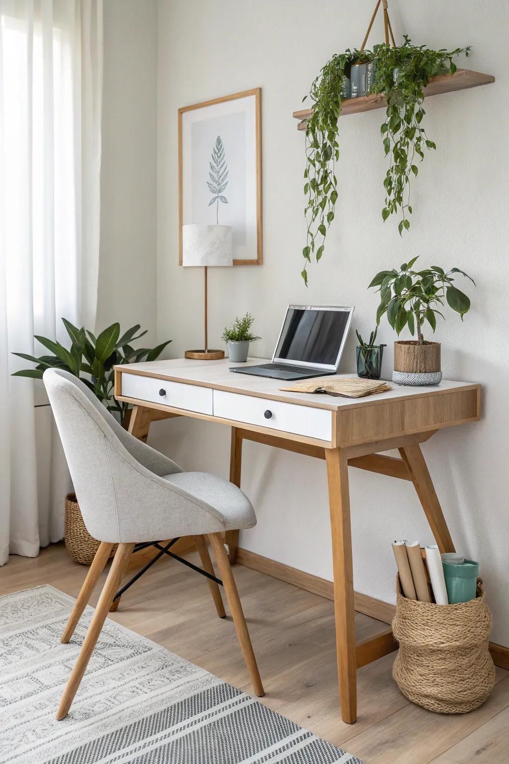 Maximize your space with a clever corner setup that's both efficient and cozy.