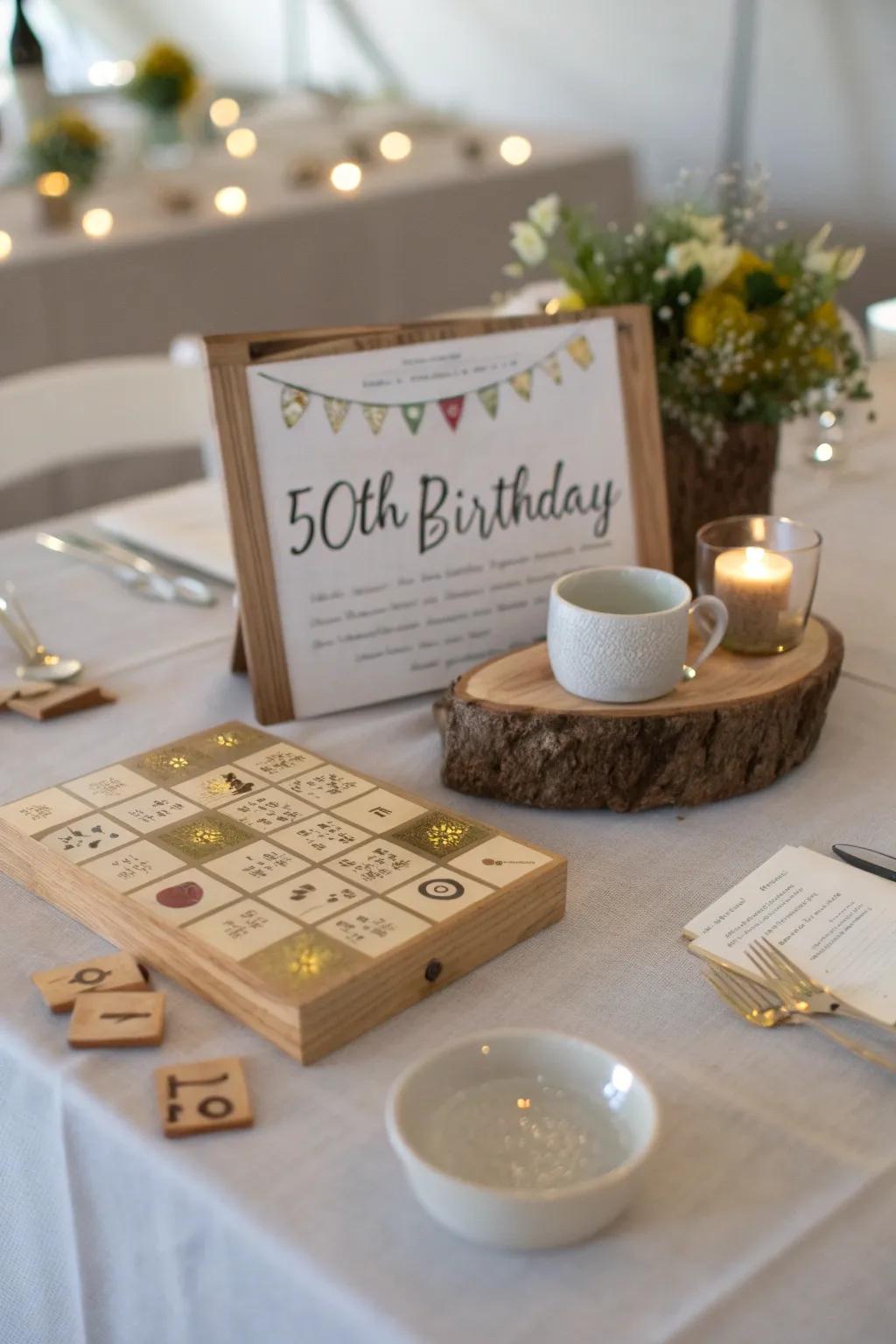 Add a playful touch with a centerpiece that invites guests to join the fun. 🎲📝 #InteractiveDecor #BirthdayFun