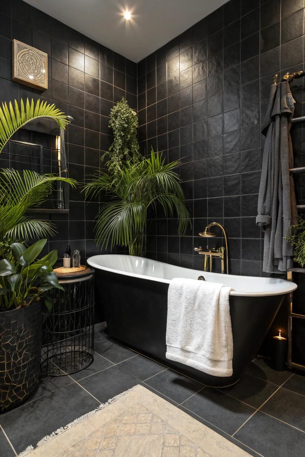 A black bathroom exudes luxury and elegance, turning everyday routines into indulgent rituals. 🛁 #BathroomGoals #LuxuryLiving