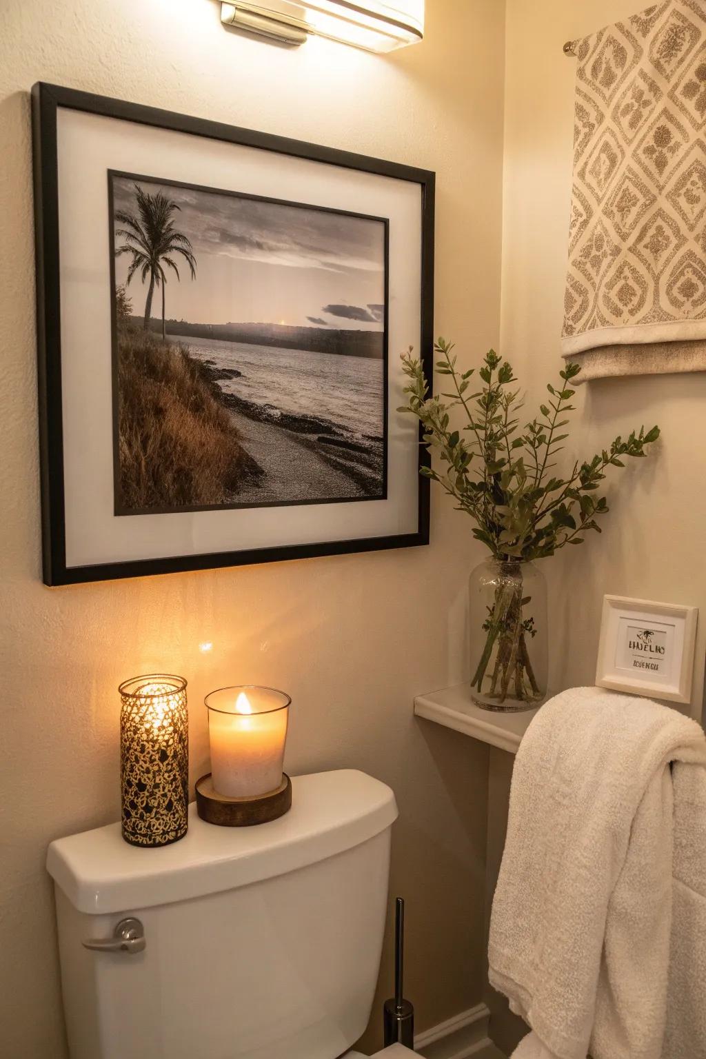 Black and white photography adds timeless elegance and sophistication to your bathroom.