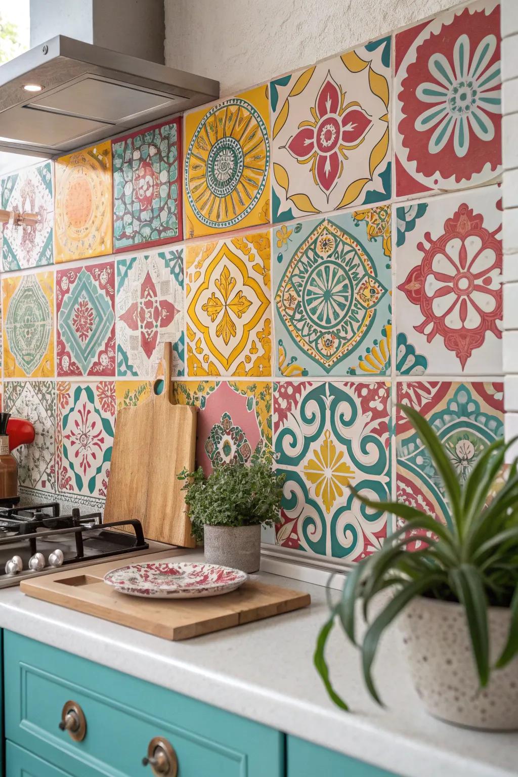 Transform your kitchen with eclectic tiles that add a splash of color and creativity. 🎨 #TileArt #KitchenInspo