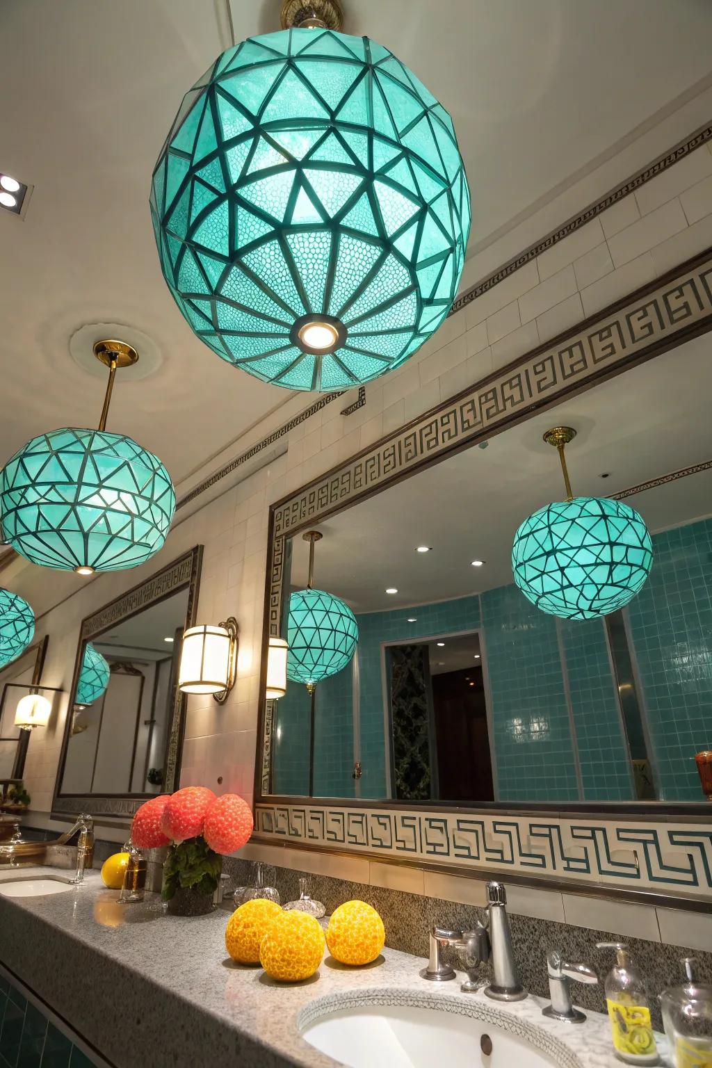 Achieve sophistication with geometric art deco spheres in your bathroom.