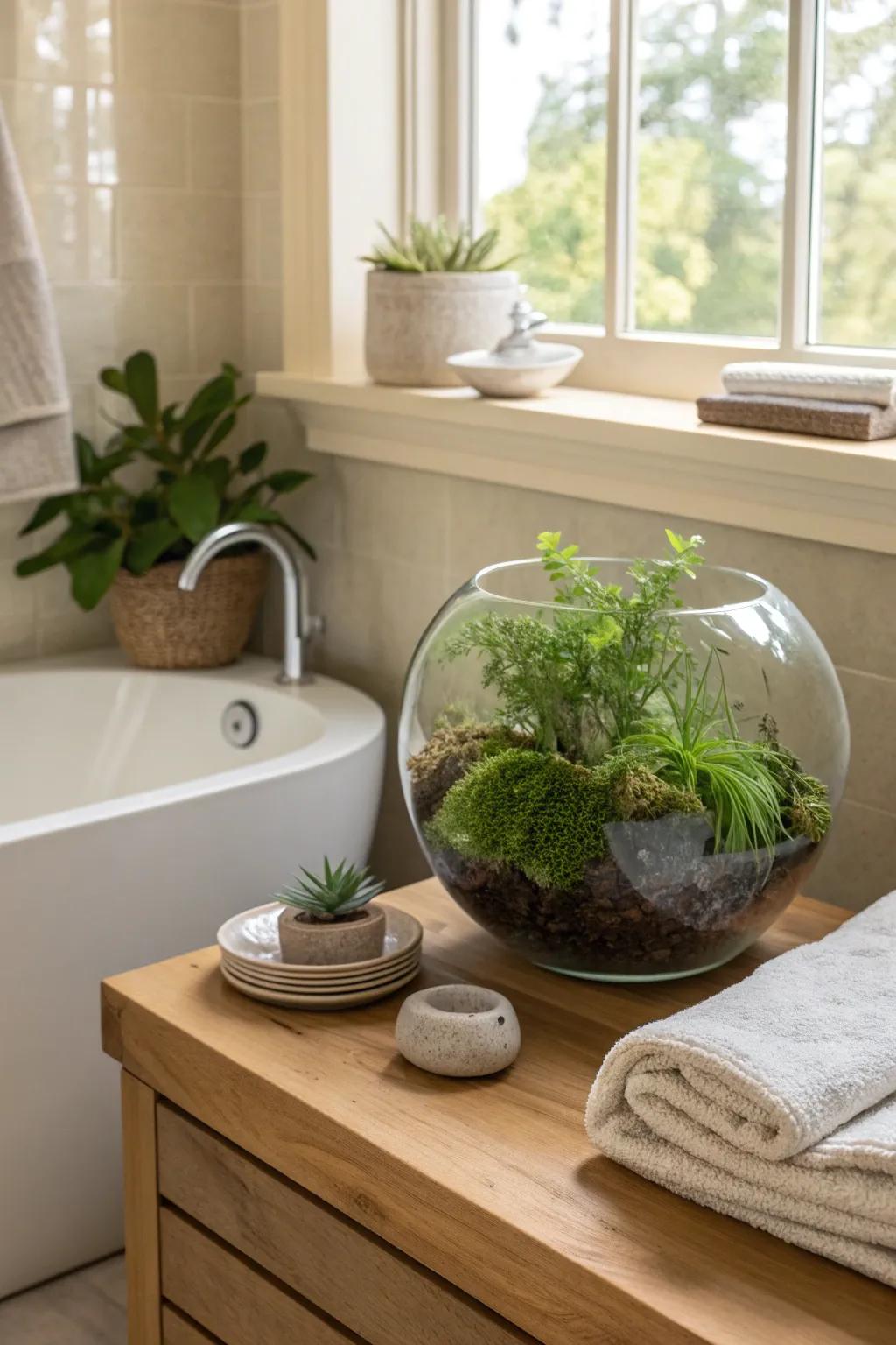 Bring a whimsical touch to your bathroom with a charming terrarium.