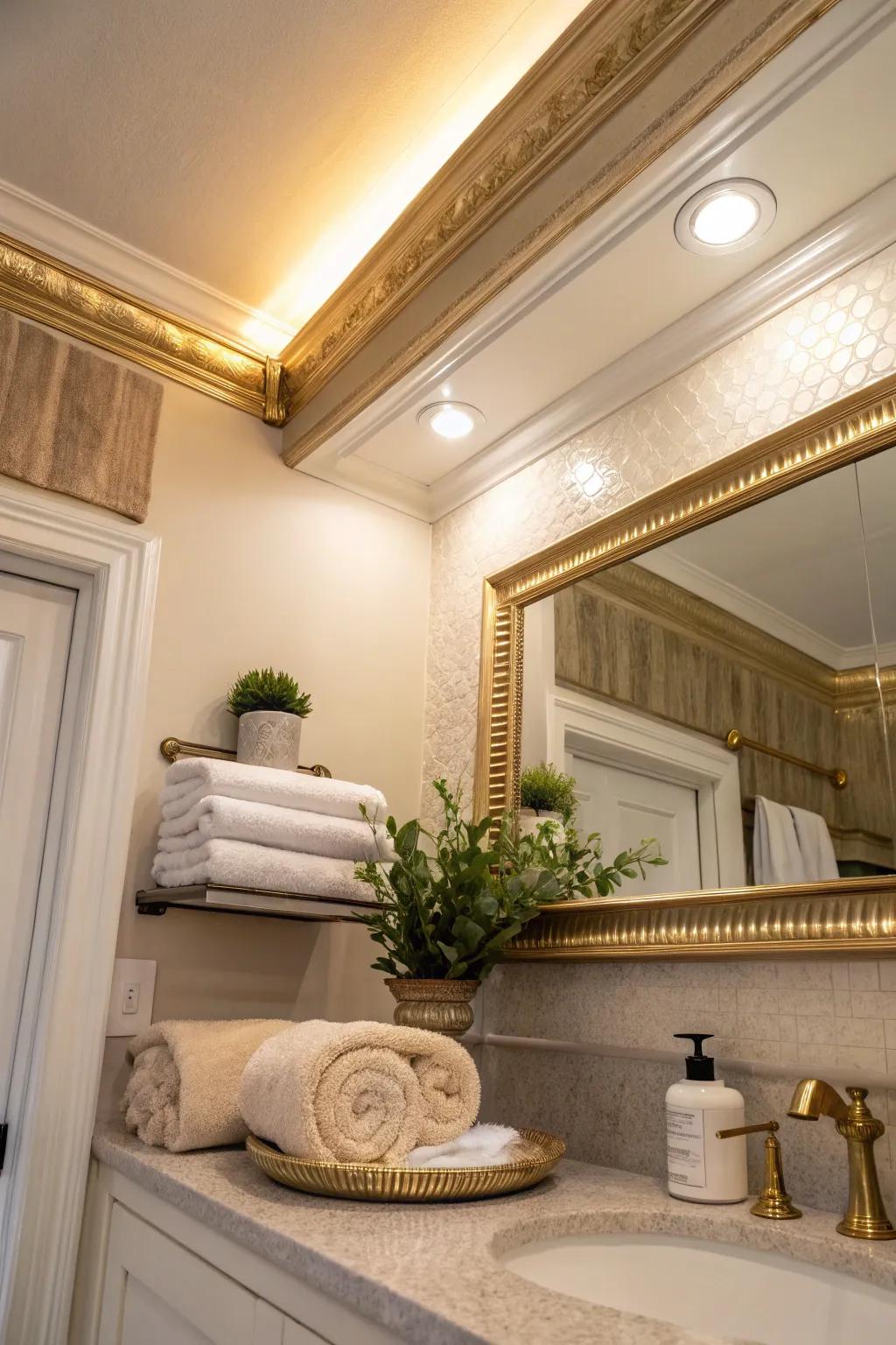 Metallic touches give your bathroom soffit an elegant finish.