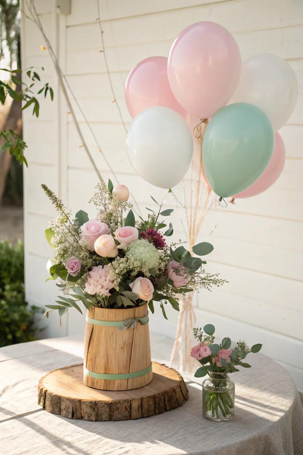 Lift the spirits of any birthday celebration with the playful addition of balloons to your floral arrangements.