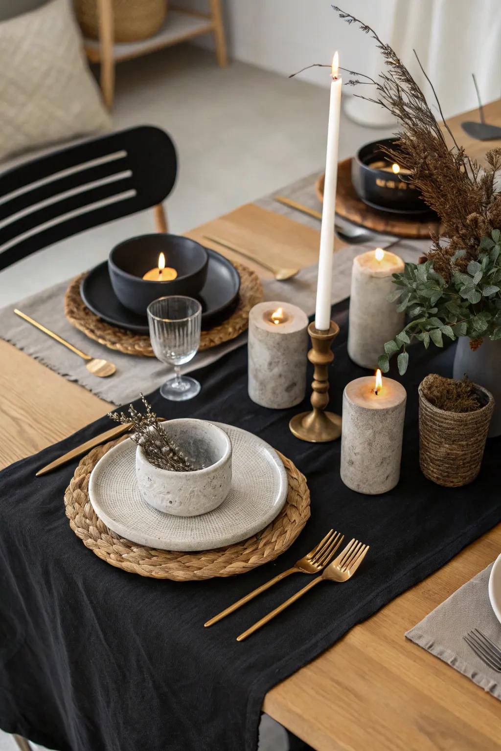 Merge industrial elements with elegance for a chic, modern table setting.
