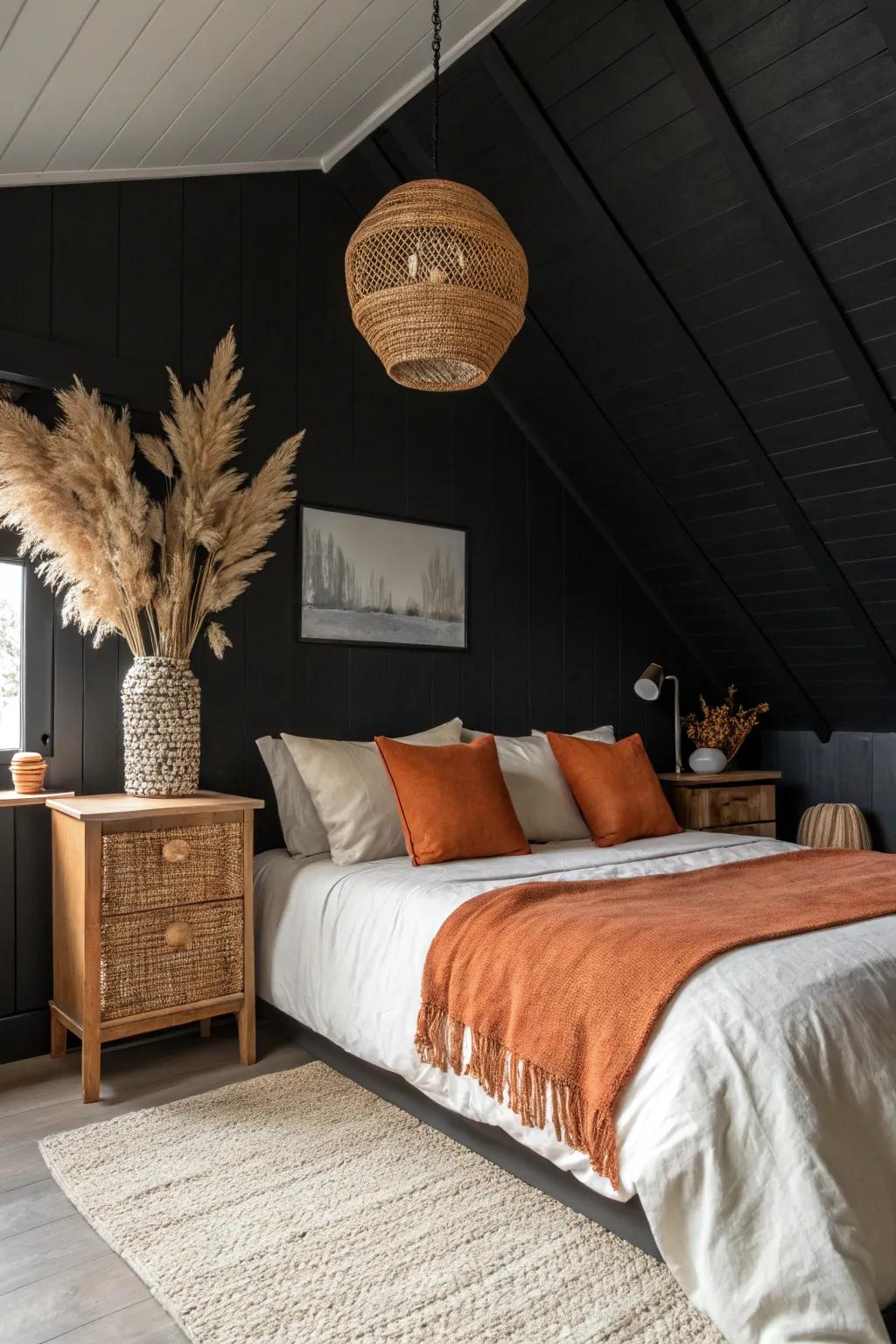 A black ceiling adds drama and depth to your bedroom. 🖤 #CeilingStyle #BoldMoves