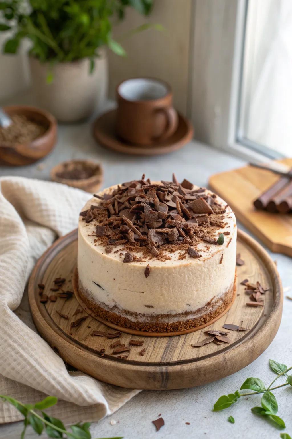 Indulge in chocolatey goodness with shavings that add texture and richness to your cake.