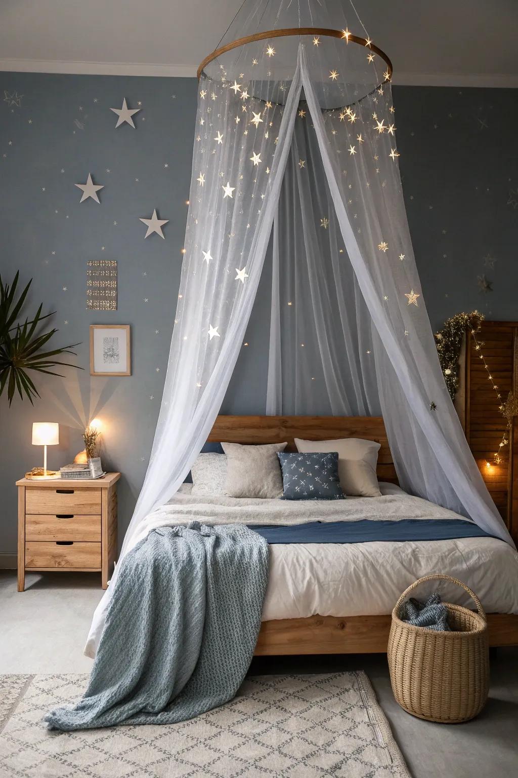 Create a personal retreat with a canopy that transforms your bed into a celestial haven.