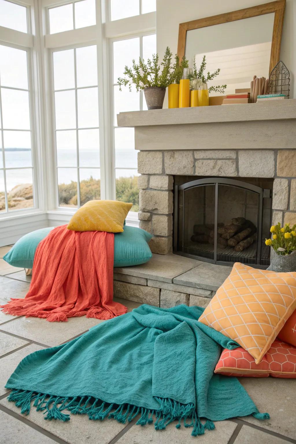 Textures bring warmth and depth, making your coastal space feel inviting.
