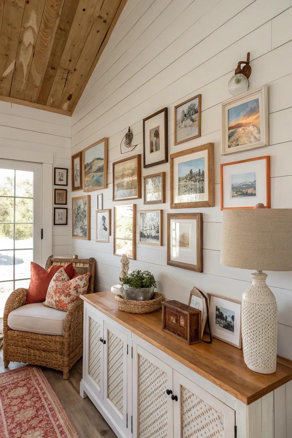 Tell your story through a gallery wall that adds character and depth to your space. 🖼️ #GalleryWall #CottageDecor #ArtLovers