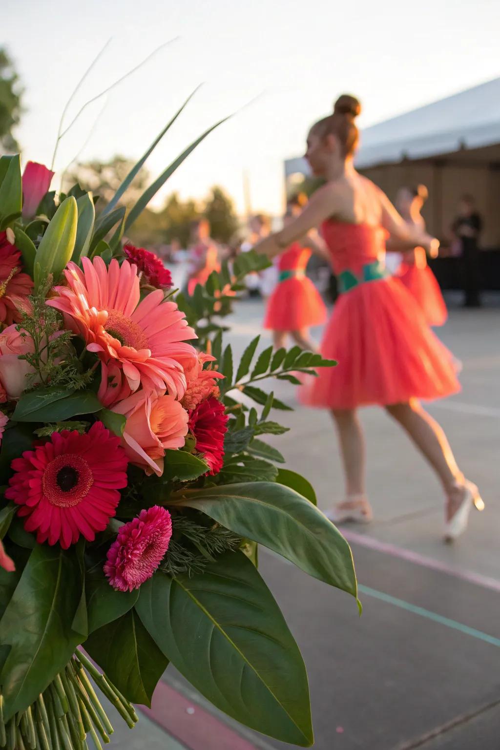 Create a striking visual with bold color contrasts in your floral arrangement.
