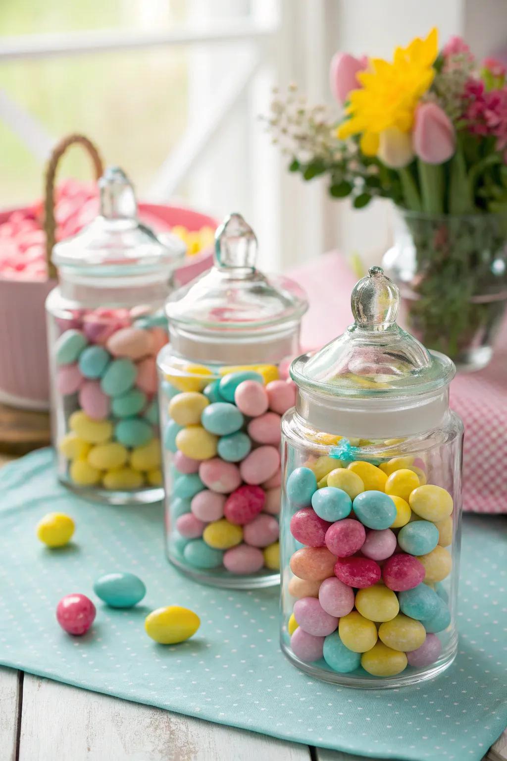 Add a burst of color to your Easter with candy jars that are as delightful to look at as they are to eat.