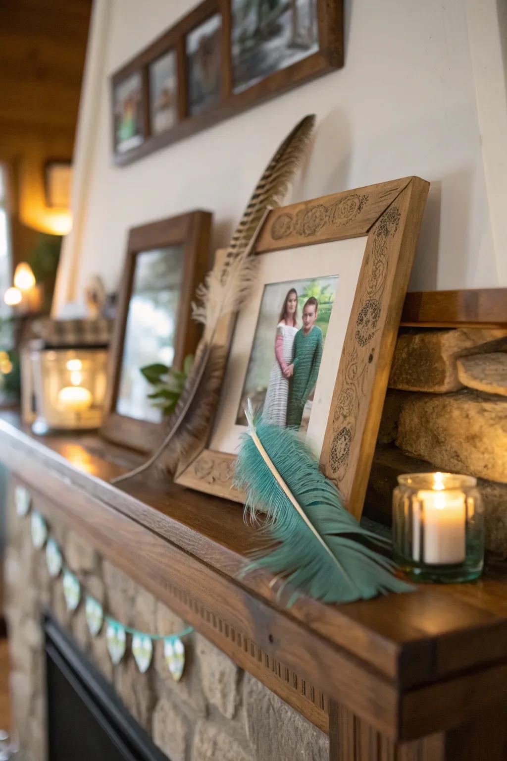 Revitalize your picture frames with feather accents for a playful touch. 📸🌿 #PhotoDecor #FeatherFrames