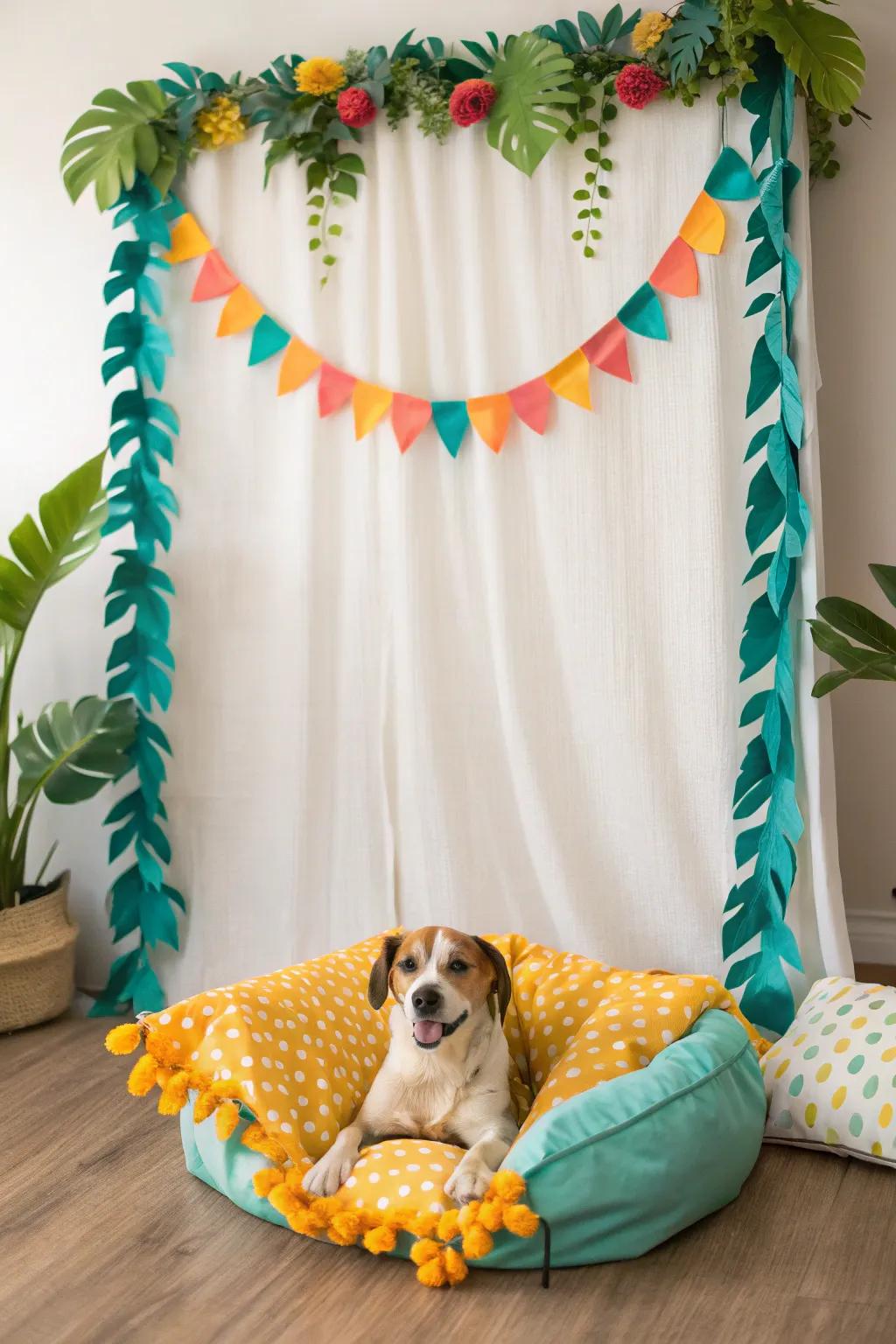 Even your furry friends can enjoy the festivities with a cozy garland around their space.