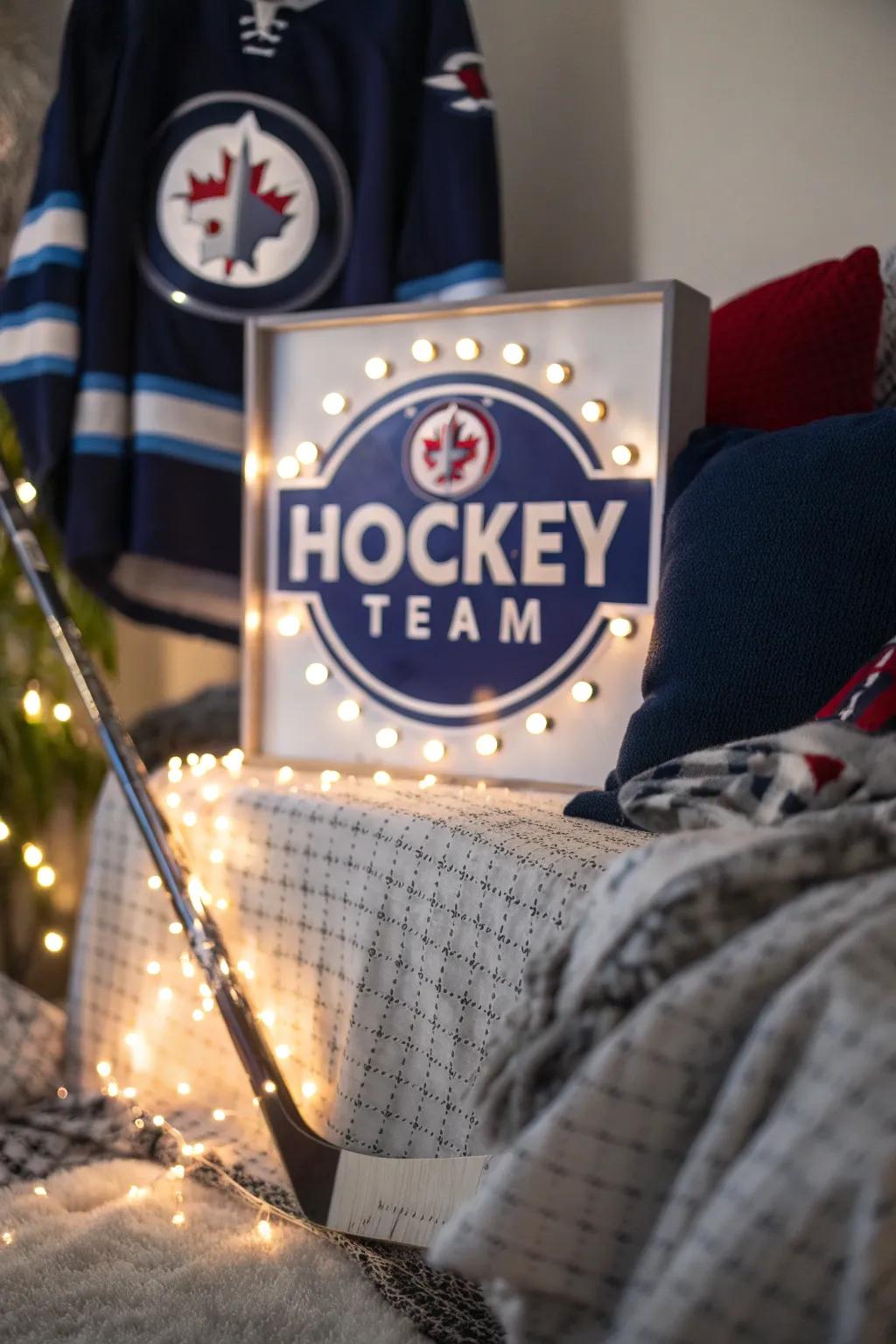 Illuminate your space with a light-up sign that radiates warmth and team spirit.