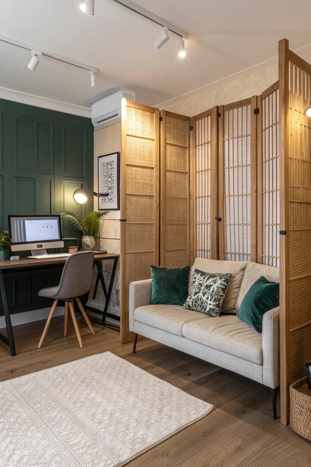 Define your workspace with stylish room dividers for added focus.