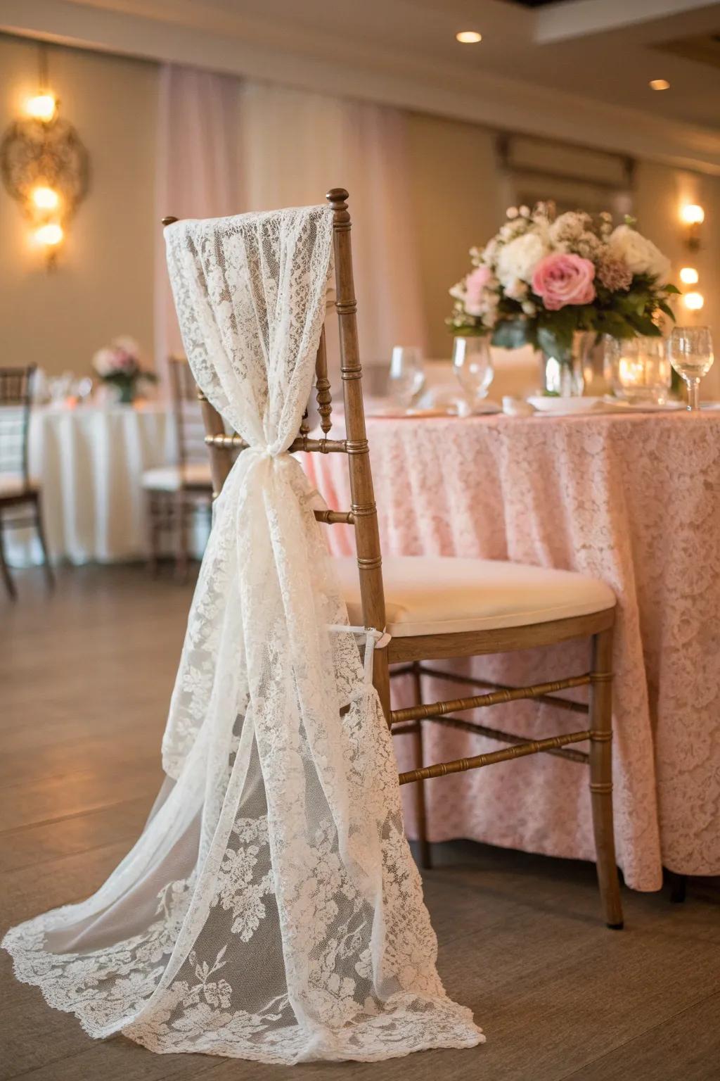 Lace accents bring a romantic and elegant touch to your chair decor.