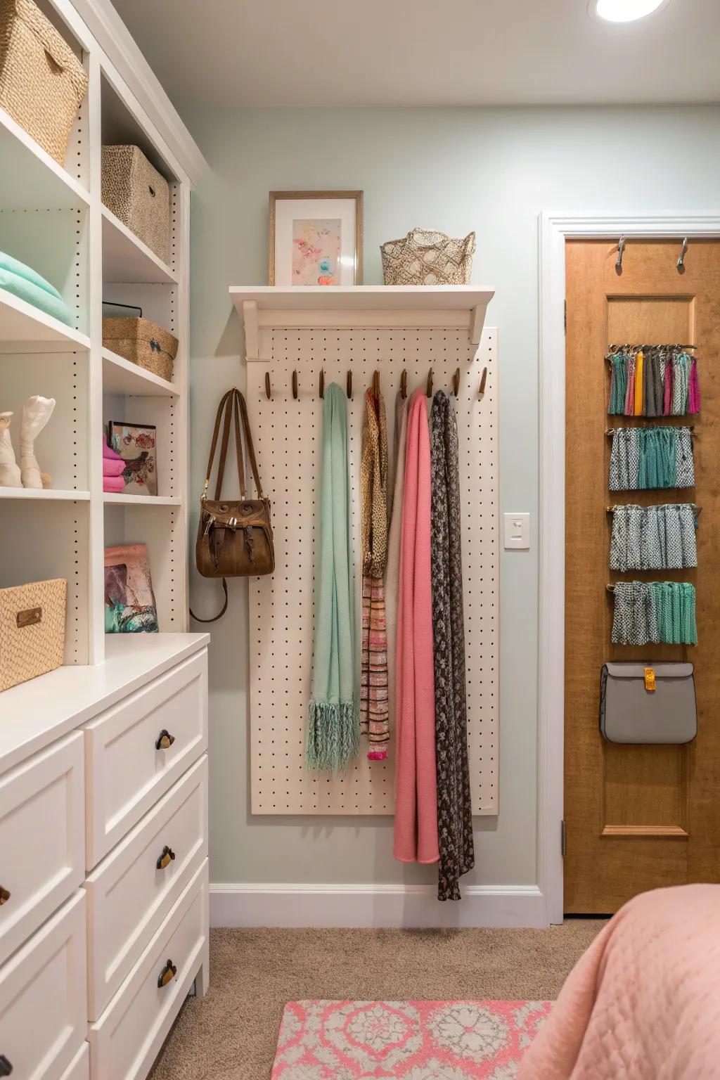 Pegboards: versatile, stylish, and oh-so-practical for accessory organization.