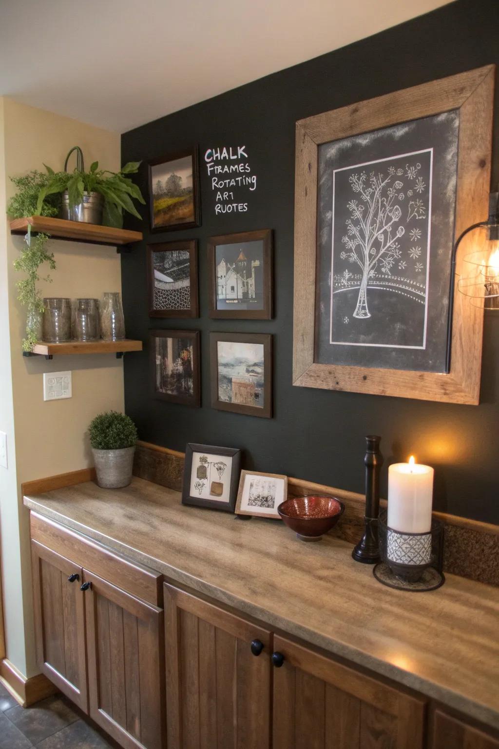 Create dynamic displays with customizable chalk frames that let you showcase art and quotes.