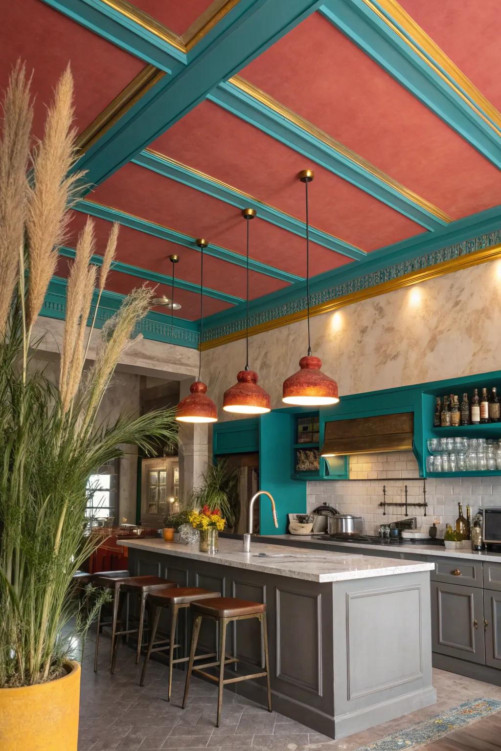 Look up and make a statement with a feature ceiling that adds architectural interest. #FeatureCeiling #KitchenDesign