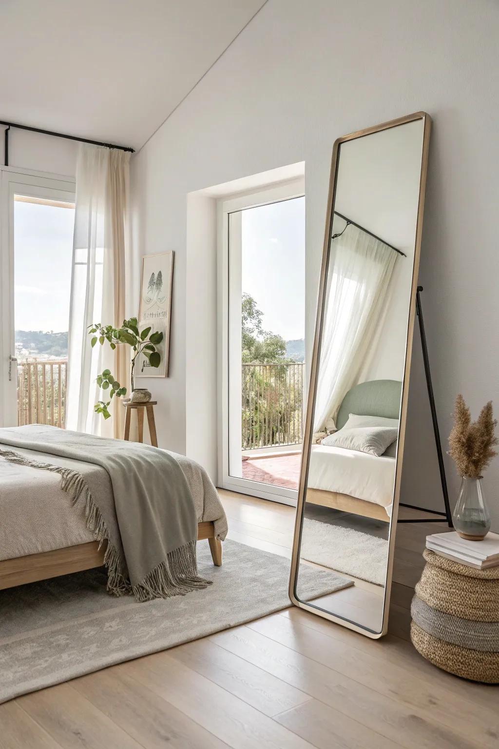 Floor-length mirrors amplify space and add a touch of drama. 🖼️✨ #DesignHacks #BedroomGoals